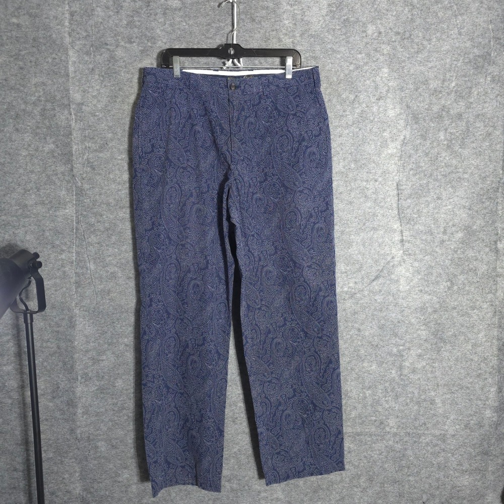 Brooks Brothers Hudson Pants Mens 35x32 Navy Paisley Cotton Chino Straight Leg
